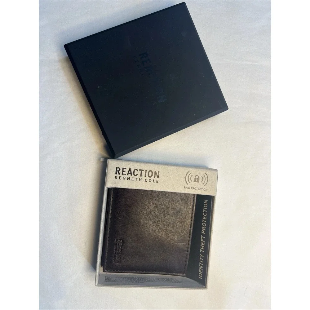 Kenneth Cole Reaction Quiet Luxury Slimfold Wallet Mens Brown RFID MinimalistNew